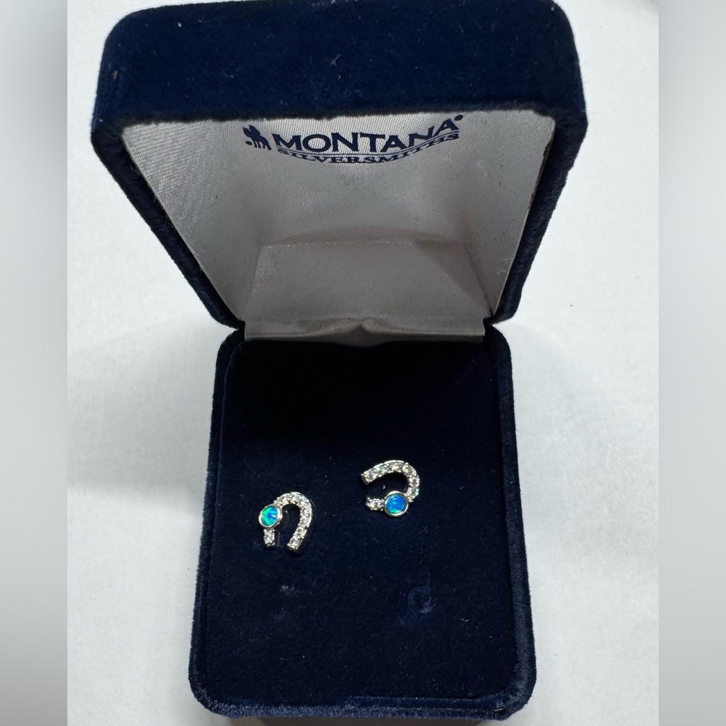 Montana Silversmiths Horseshoe Earrings With Blue Accents